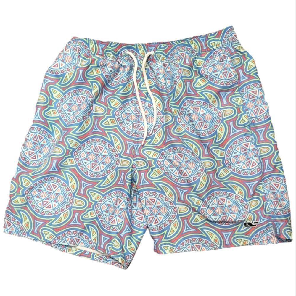 Vineyard Vines Blue Sea Of Turtles Bungalow Swim Shorts Men's Size Medium